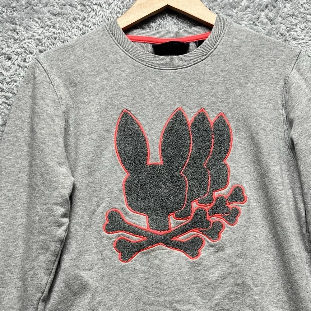 Psycho Bunny‎ Sweatshirt Boys Large Gray Red Sacramental Chenille Crewneck